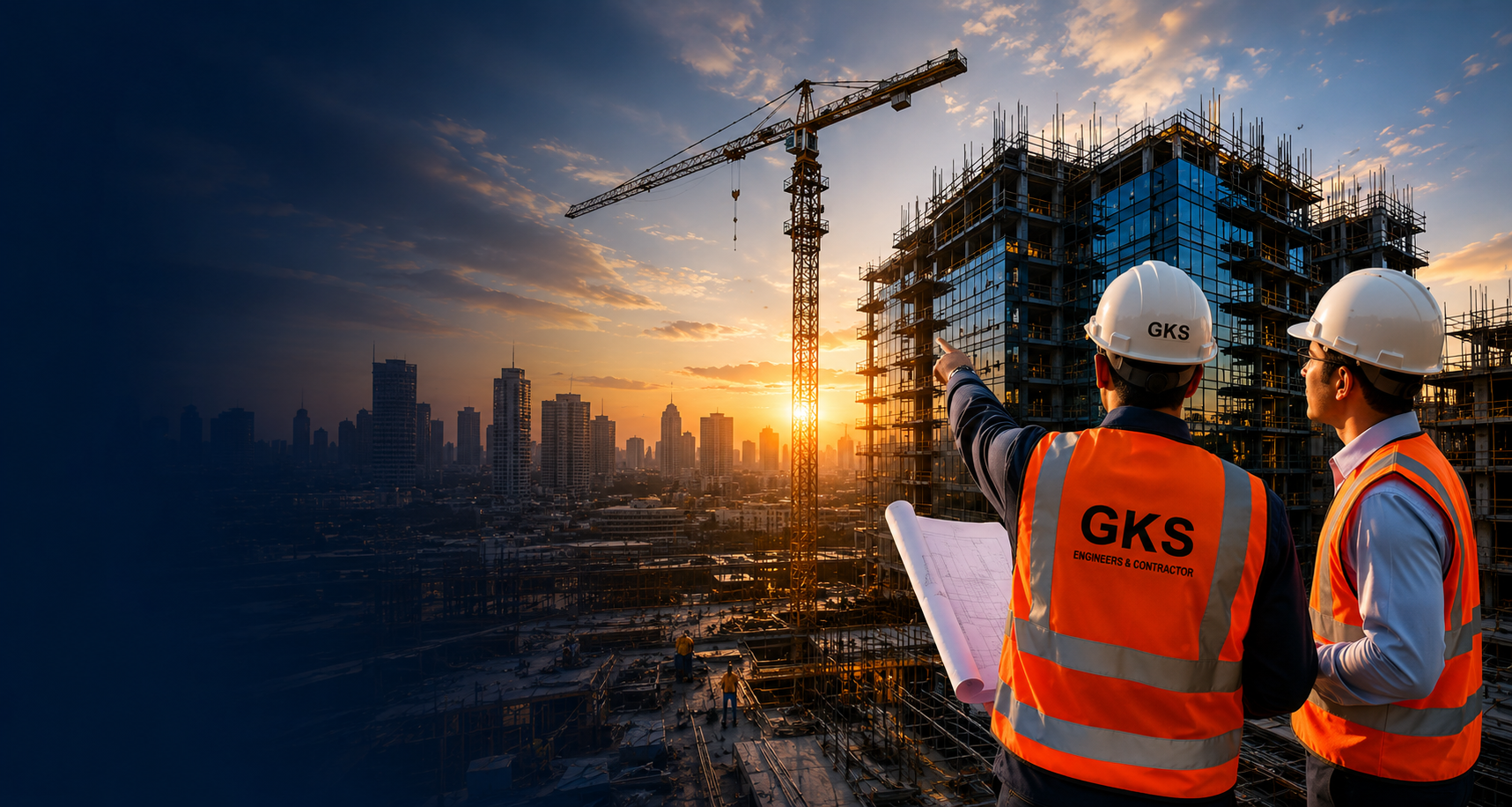 G.K.S Engineers construction site at sunset